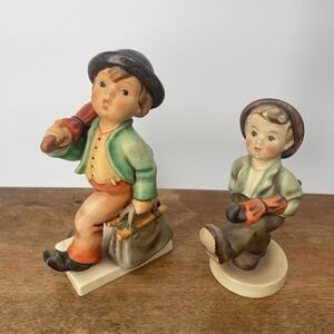 VTG Pair Hummel Happy Traveler 6" #109/0 TMK-3 And 4" TMK-6 Boy W/ Umbrella